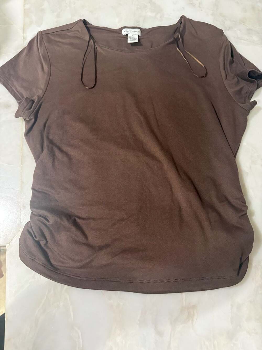 better together Short Sleeve Top Size XL Brown Ruched Sides